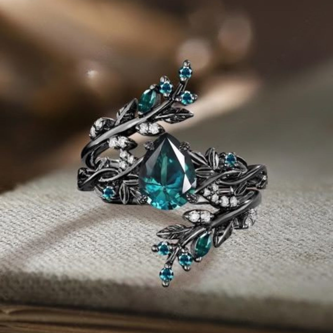 Exotic green crystal drop ring