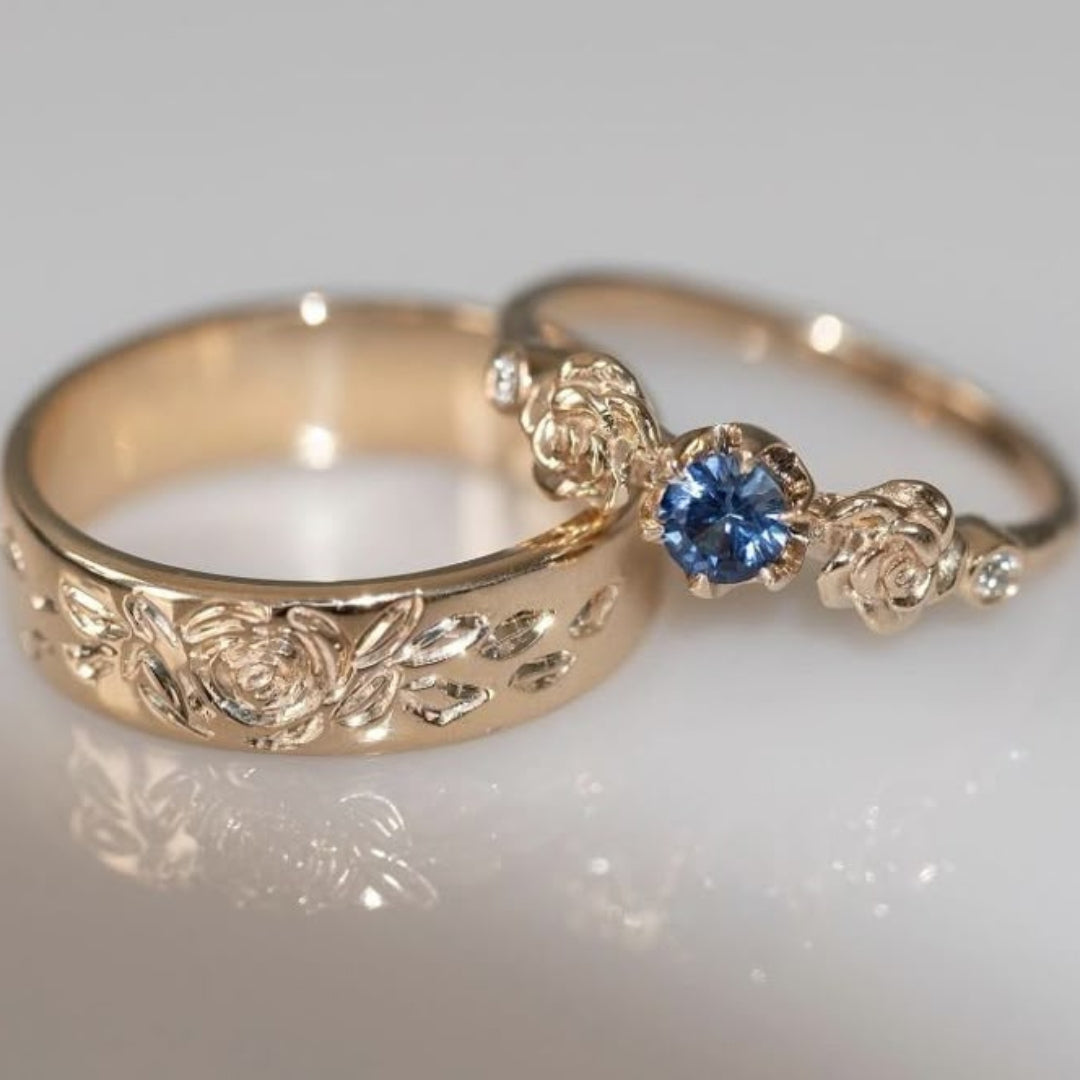 Set of thin blue crystal rings