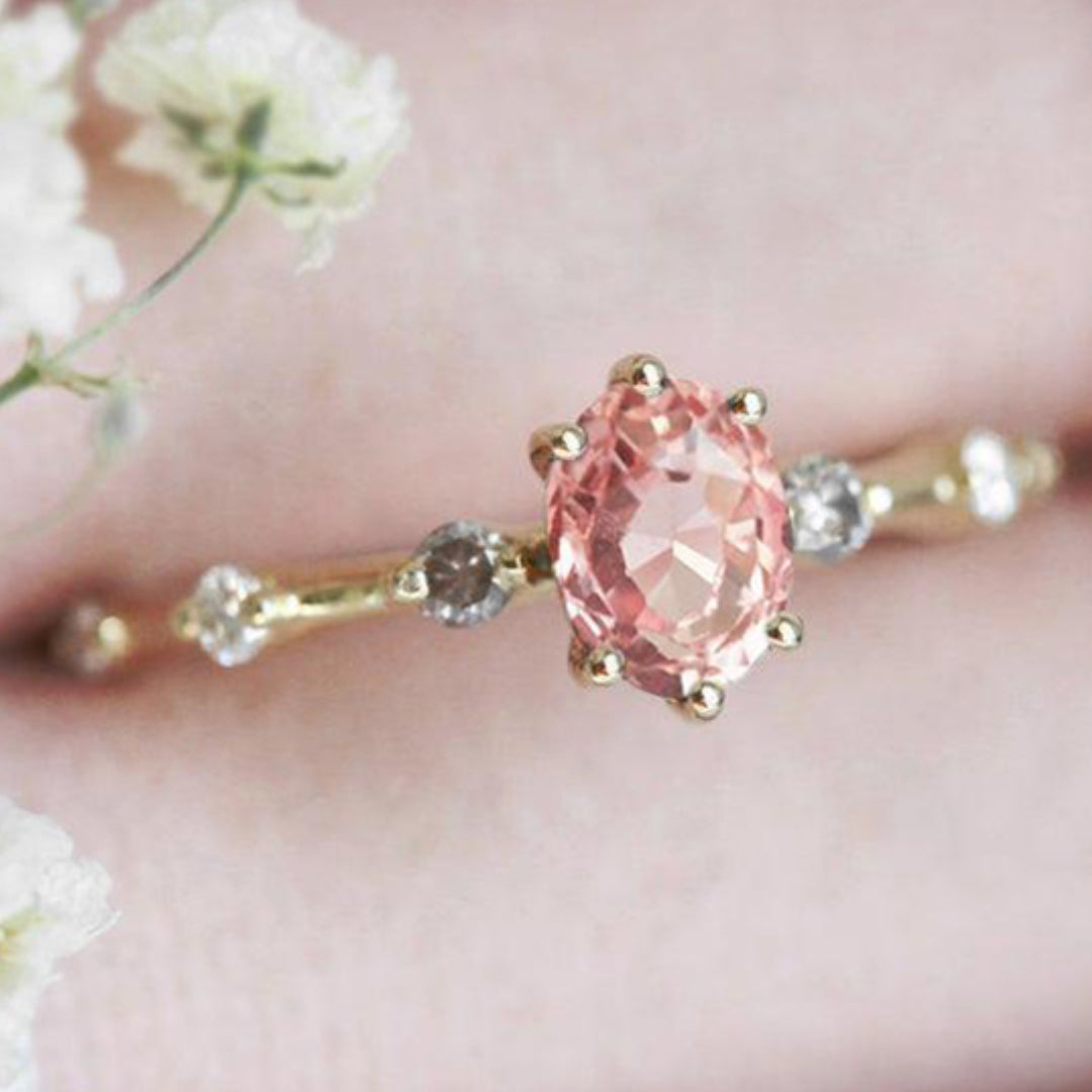 Pink rounded crystal ring