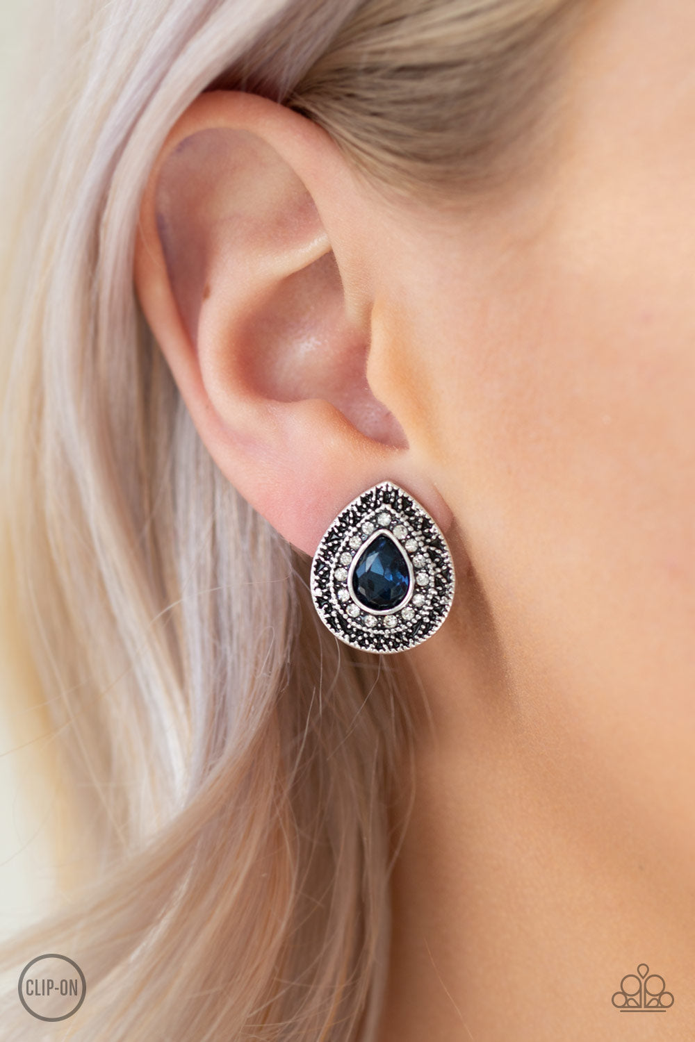 High-Class Celebrity - Blue Clip-On Earrings Paparazzi