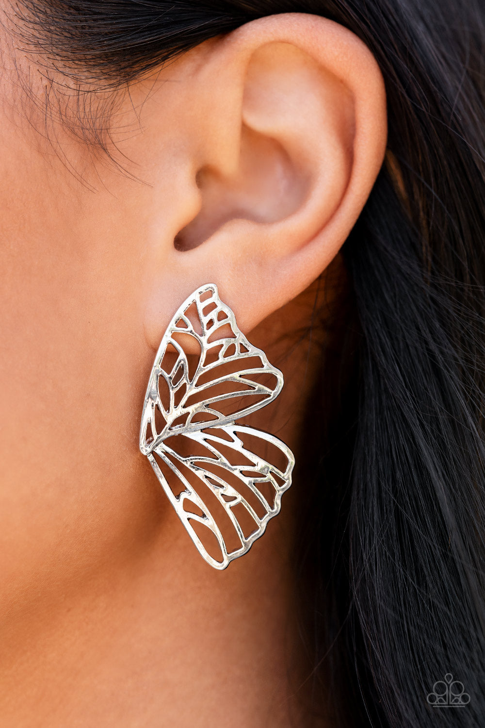 Butterfly Frills - Silver Earrings Paparazzi