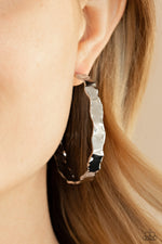 Load image into Gallery viewer, Paparazzi Exhilarated Edge - Silver Hoop Earrings
