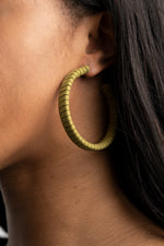 Load image into Gallery viewer, Suede Parade - Green Hoop Earrings Paparazzi
