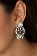 Load image into Gallery viewer, Glamour Gauntlet - White Clip On Earrings Paparazzi
