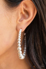 Load image into Gallery viewer, Glamour Graduate - White Hoop Earrings Paparazzi
