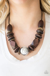 Grand Turks Getaway Brown Wood Necklace Paparazzi