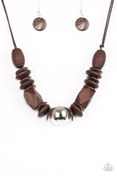 Grand Turks Getaway Brown Wood Necklace Paparazzi