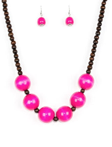 Oh My Miami - Pink Wood Necklace Paparazzi